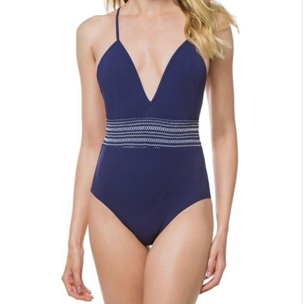 Kisuii Size M Eden Plunge One Piece Swimsuit Navy Blue